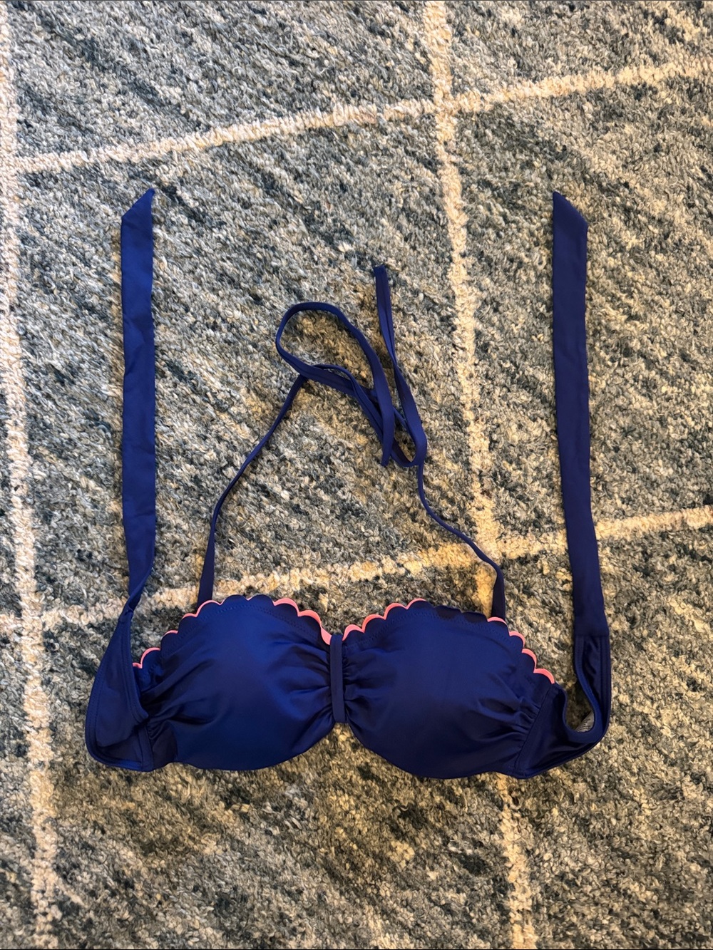 Navy Scallop Trim Bandeau Bikini Top